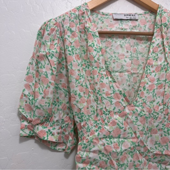 Sophie Rue Floral Tie Back Short Sleeve Blouse Large - Picture 2 of 7